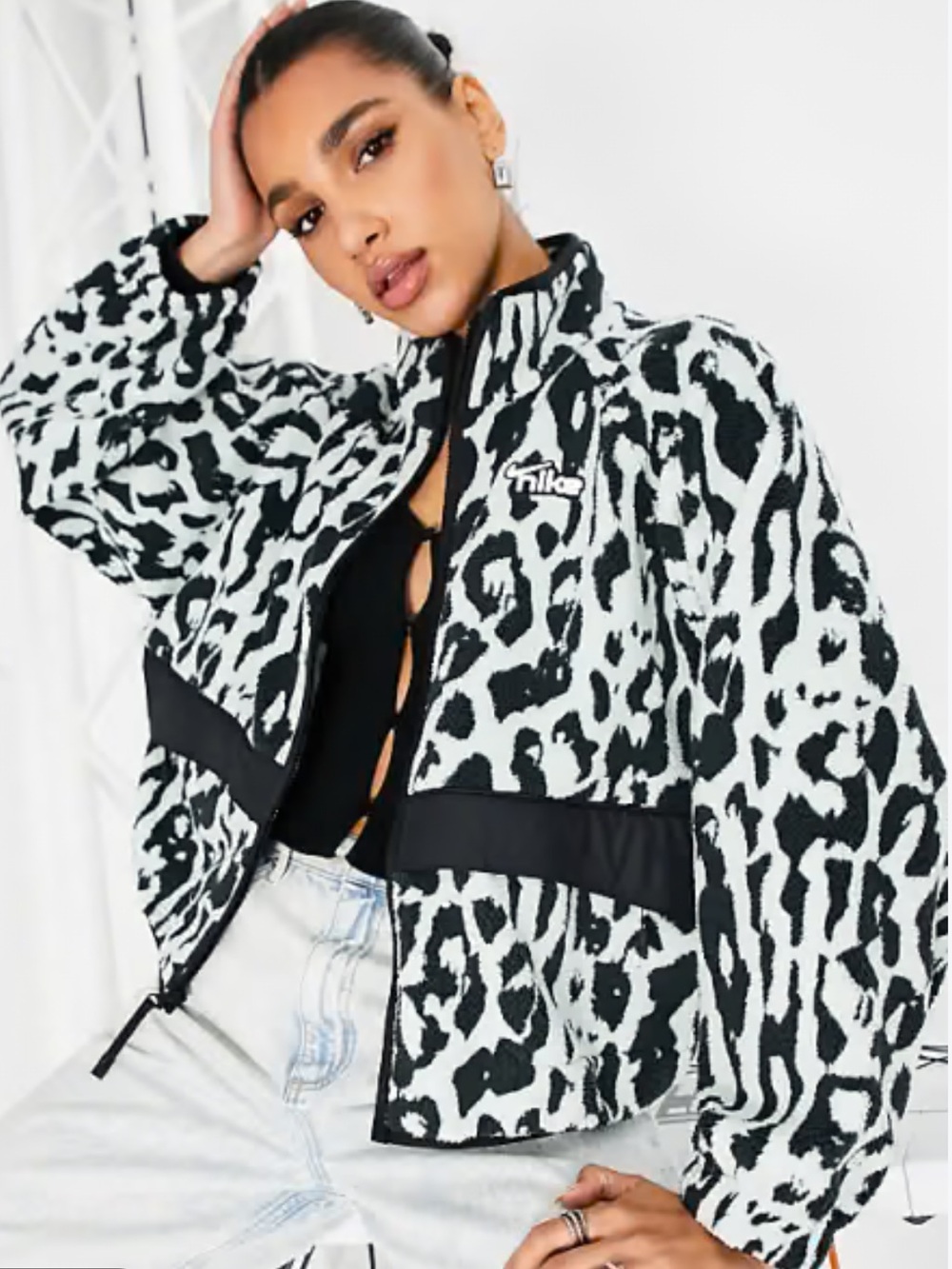 Nike Black & White Sherpa Animal Print Jacket